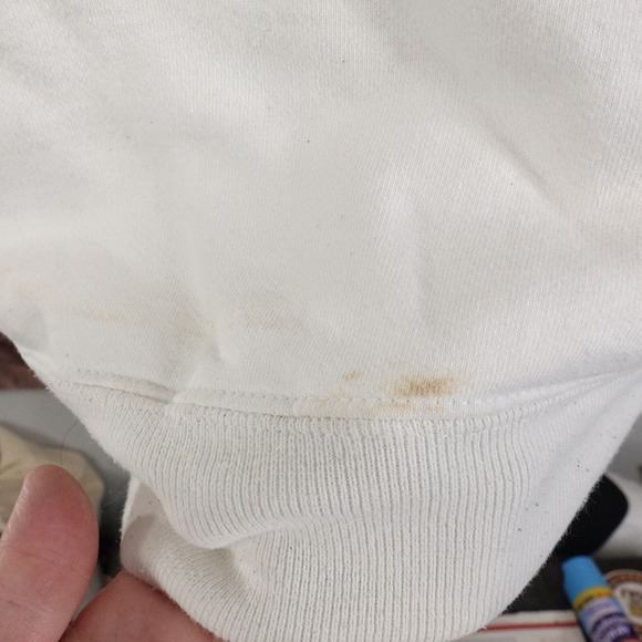 VINTAGE RUSSELL ATHLETIC PRO COTTON USA MADE WHITE CREW NECK SWEATSHIRT XL STAIN - Picture 11 of 16